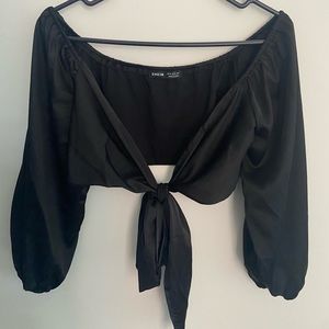 Satin Front-Tie Blouse